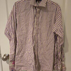 Ted Baker Joker Button Down Shirt White Purple Striped 16/40.5